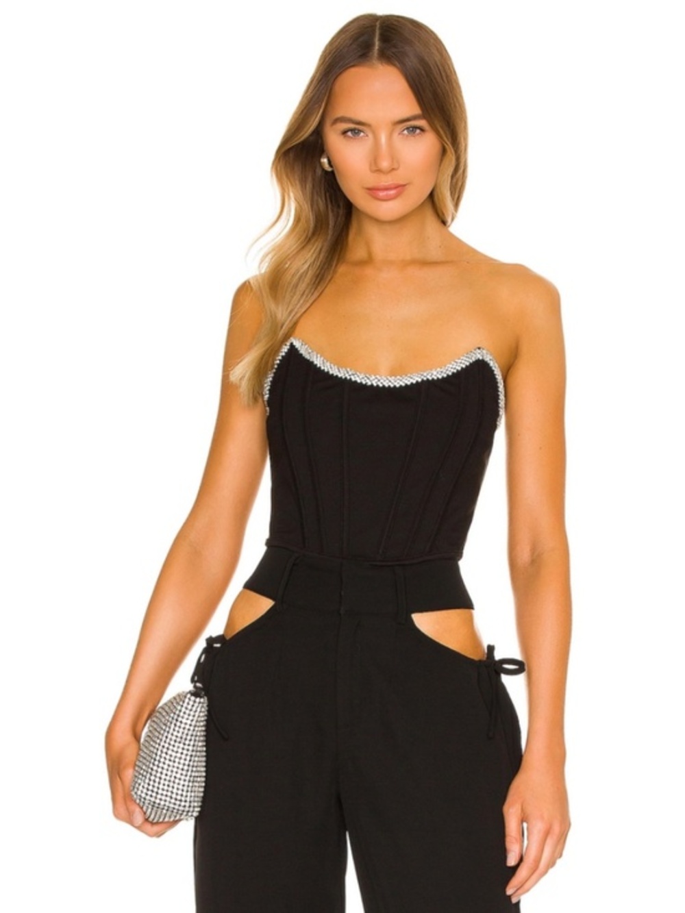 H:ours Revolve Sandy Top Black Strapless Corset Cotton Blend Size Small